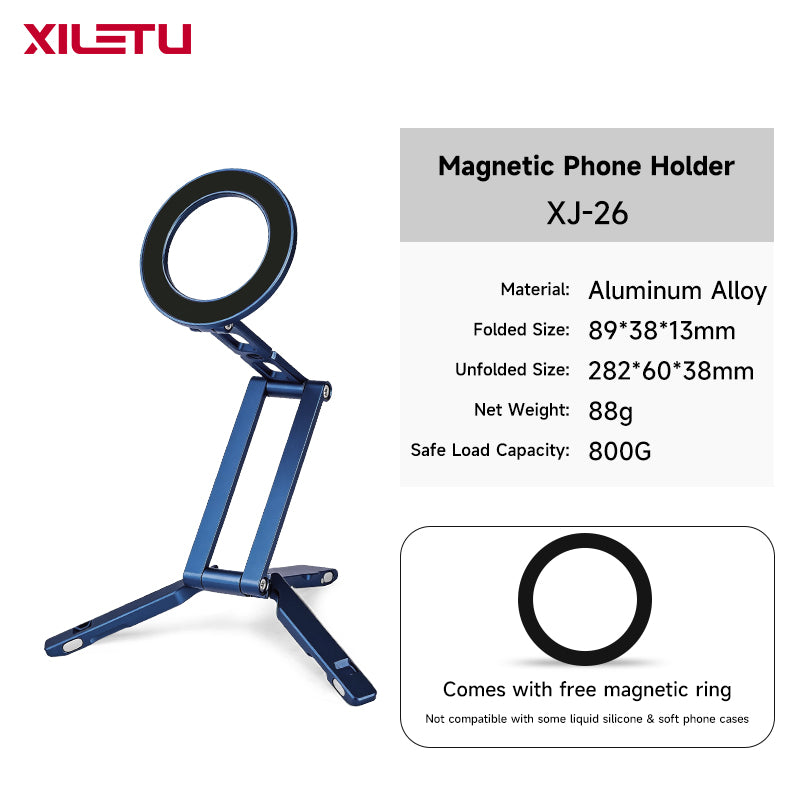 XILETU XJ‑26 MagSafe Magnetic Phone Stand, Foldable Aluminum Alloy Portable Phone Mount