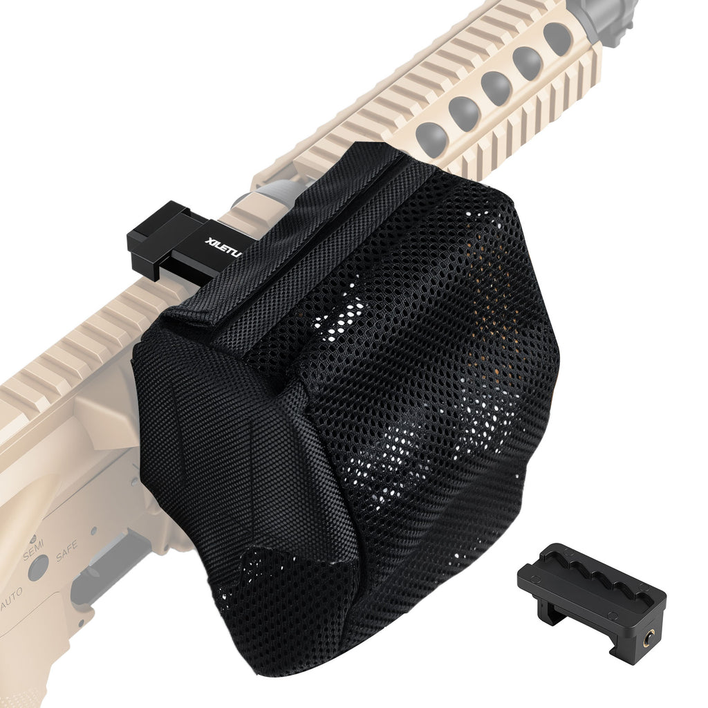 XILETU NSC-2 Heat-Resistant Brass Shell Catcher Adjustable Mount Quick Release Zippered Mesh Pouch for Outdoor Shooting Sports