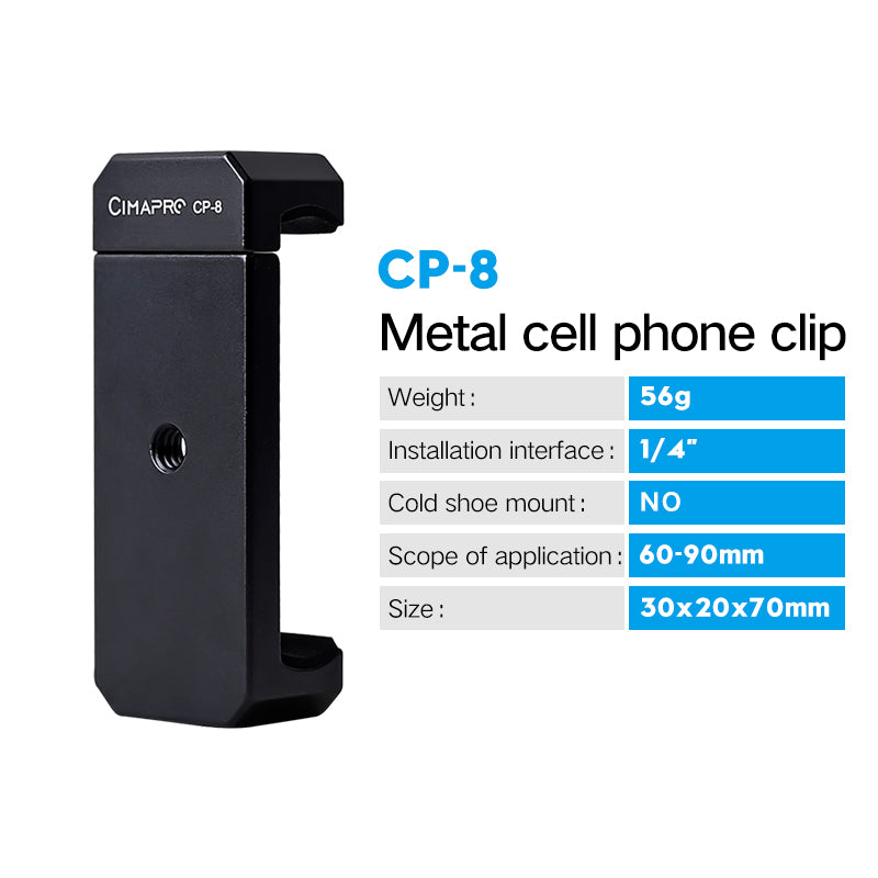 XILETU CP-8 CP-8S Metal Phone Clip Camera Tripod Head Desktop Stand Professional Fixed Live Cold Shoe 1/4 Interface Expansion Accessory