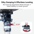 XILETU EQ-40 Mini Leveling Base Tripod Head 3/8'' 1/4'' Screw Universal Leveling Mount Panoramic Head Tiltable for DSLR Camera
