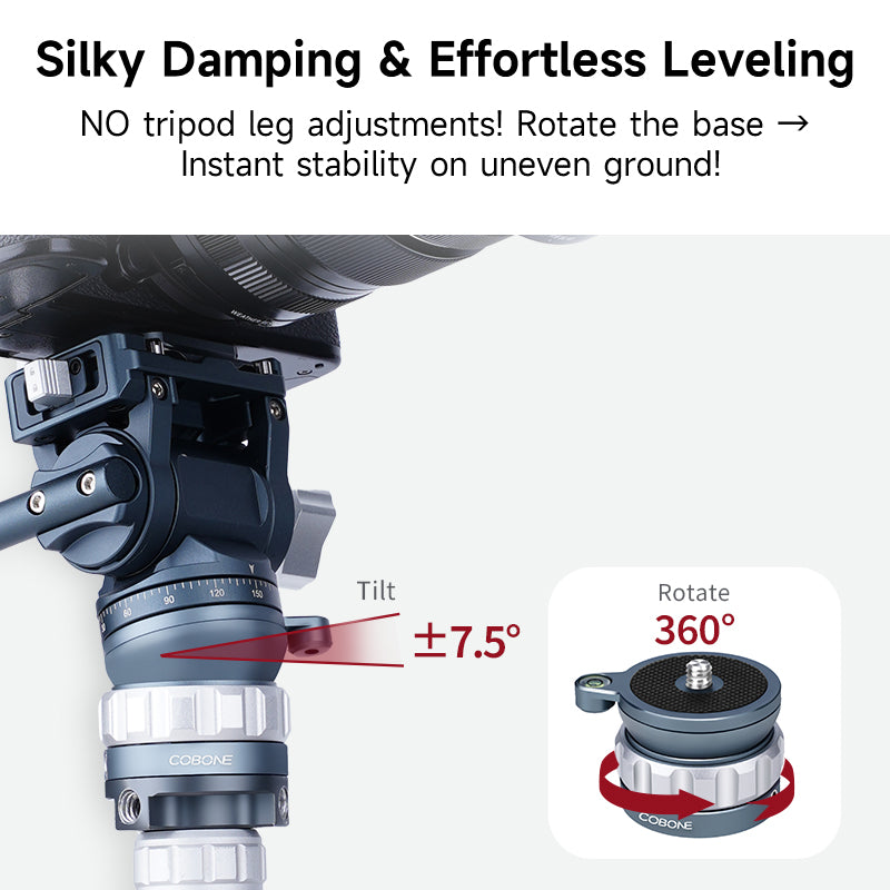 XILETU EQ-40 Mini Leveling Base Tripod Head 3/8'' 1/4'' Screw Universal Leveling Mount Panoramic Head Tiltable for DSLR Camera