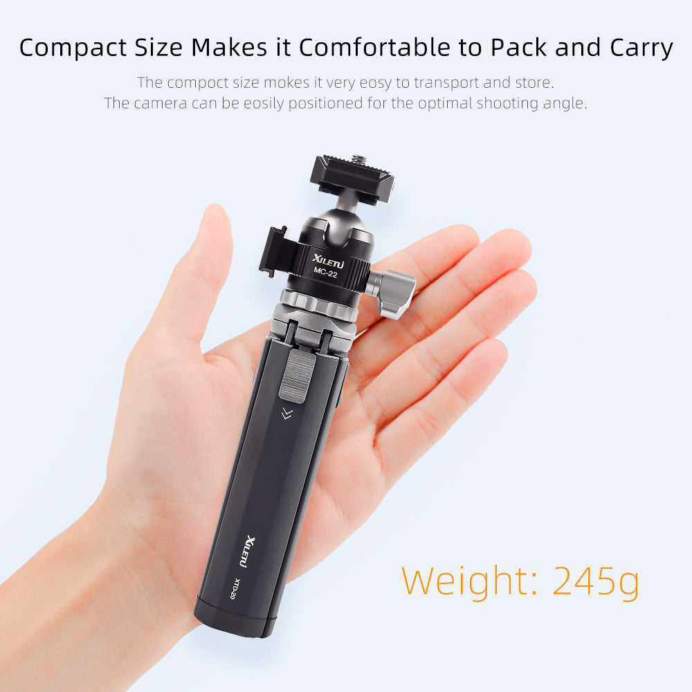 XILETU XTD20+MC22 Mini Cold Shoe Ball Head Dual Use 1/4 Screw Cold Shoe Aluminum Alloy for Camera Phone Speedlite Tripod Selfie Stick