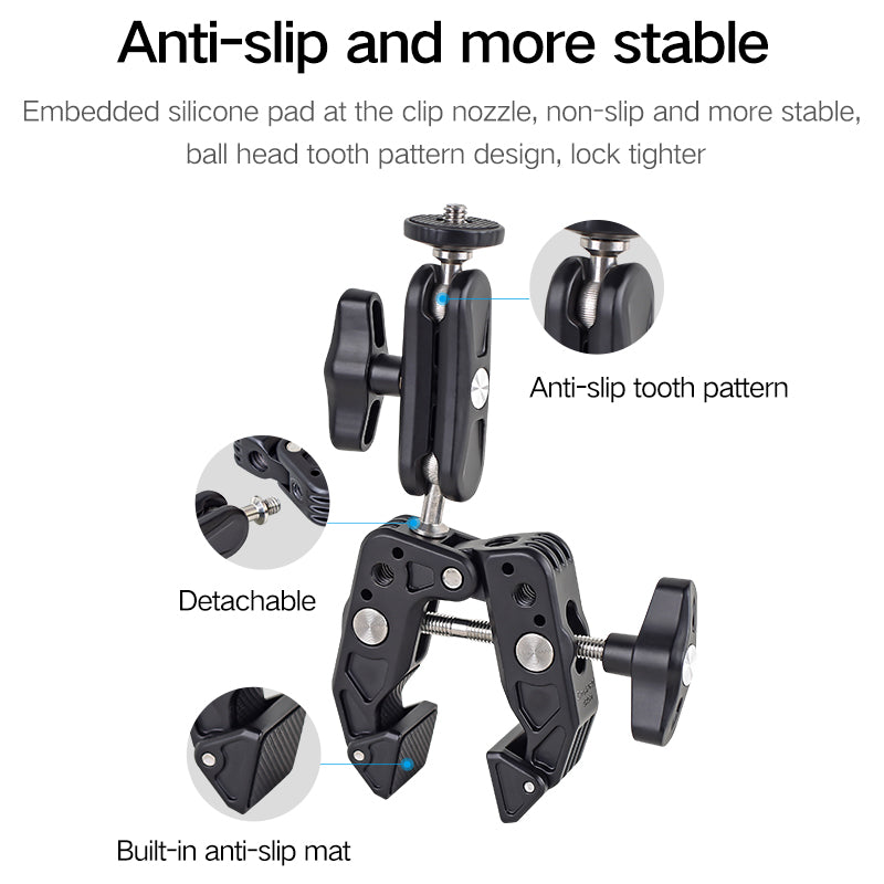 XILETU CRO-1 Multi-Function Powerful Pea Clip SLR Micro Single Camera Universal Crab Clamp Super Holder Stand BallHead Clamp