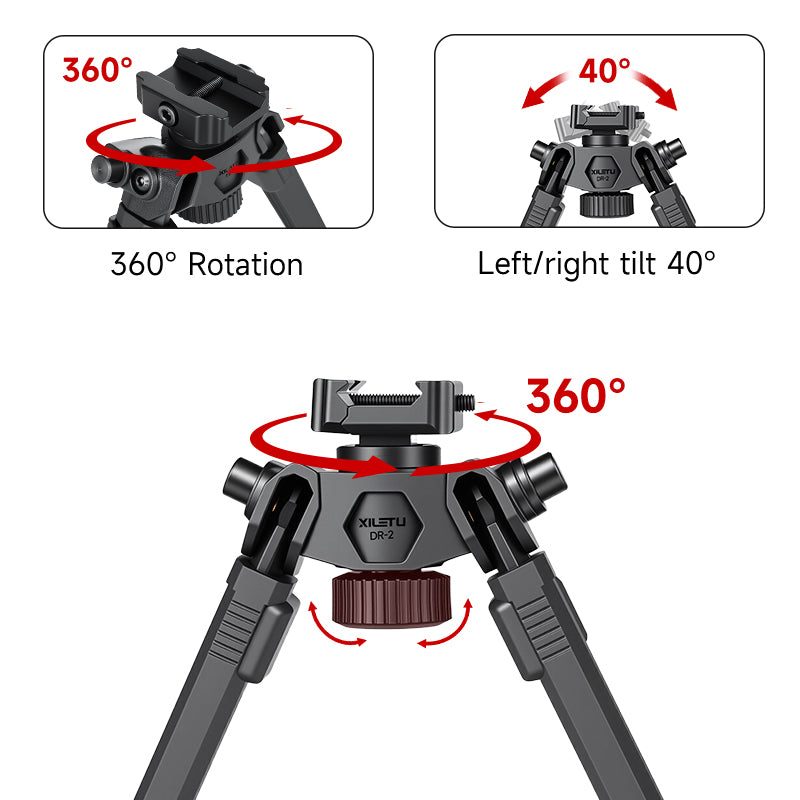 XILETU DR-2 Tactical Bipod, 360° Tilt Rotatable, Picatinny Mount, 6 Height Adjustable, Lightweight for Hunting Shooting