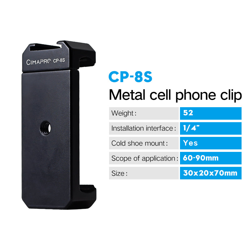 XILETU CP-8 CP-8S Metal Phone Clip Camera Tripod Head Desktop Stand Professional Fixed Live Cold Shoe 1/4 Interface Expansion Accessory