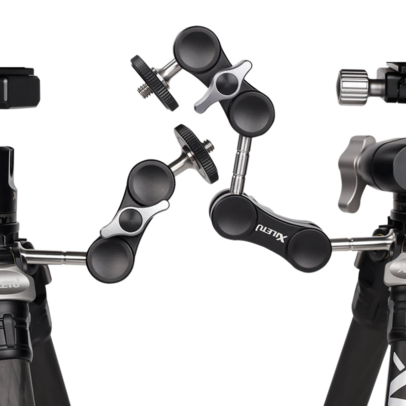 XILETU TM Series Tripod Magic Arm with Dual Ballhead 1/4'' Screw Universal Camera Video Monitor Mount Adapter for LED Light GPS Phone Monitor