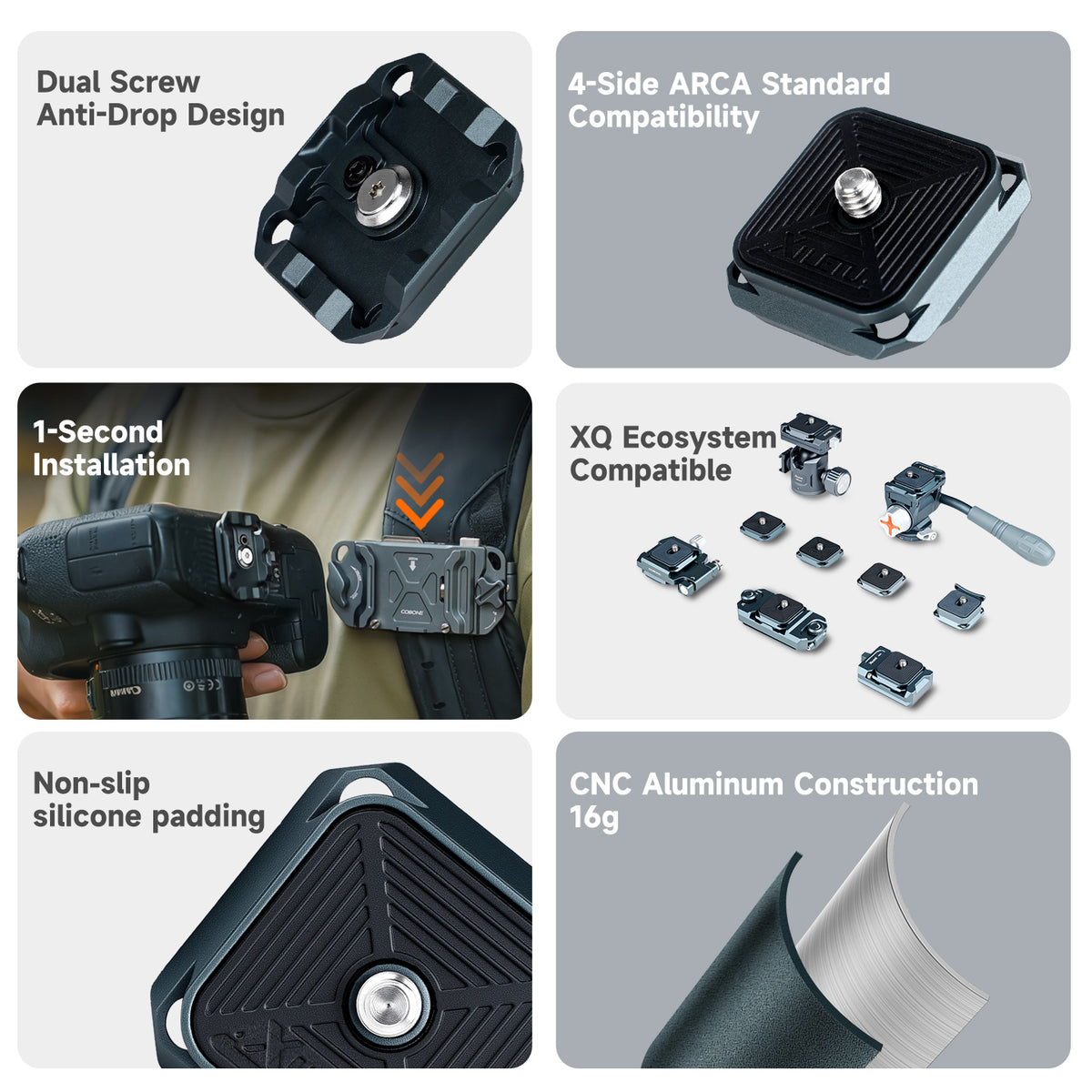 XILETU PQ-38K Arca-Swiss Quick Release Plate, Anti-Deflection Aluminum Alloy Base for DSLR/Mirrorless Cameras Tripod Mount Adapter