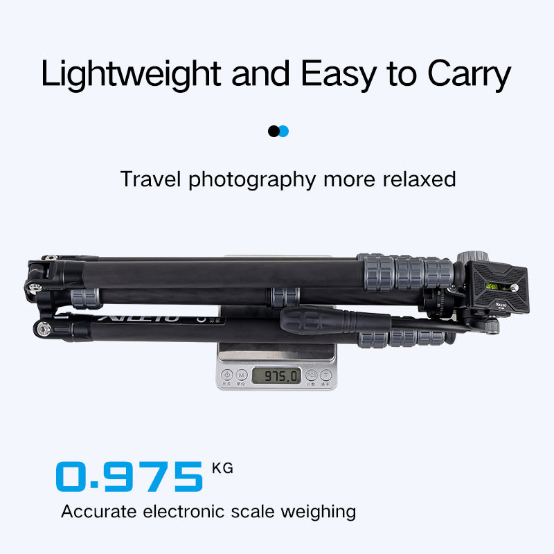 XILETU X224C+LS1 Portable Carbon Fiber Tripod Reverse Folding Design Hydraulic Head QR Plate 13lbs Load for DSLR Mirrorless Camera Phone