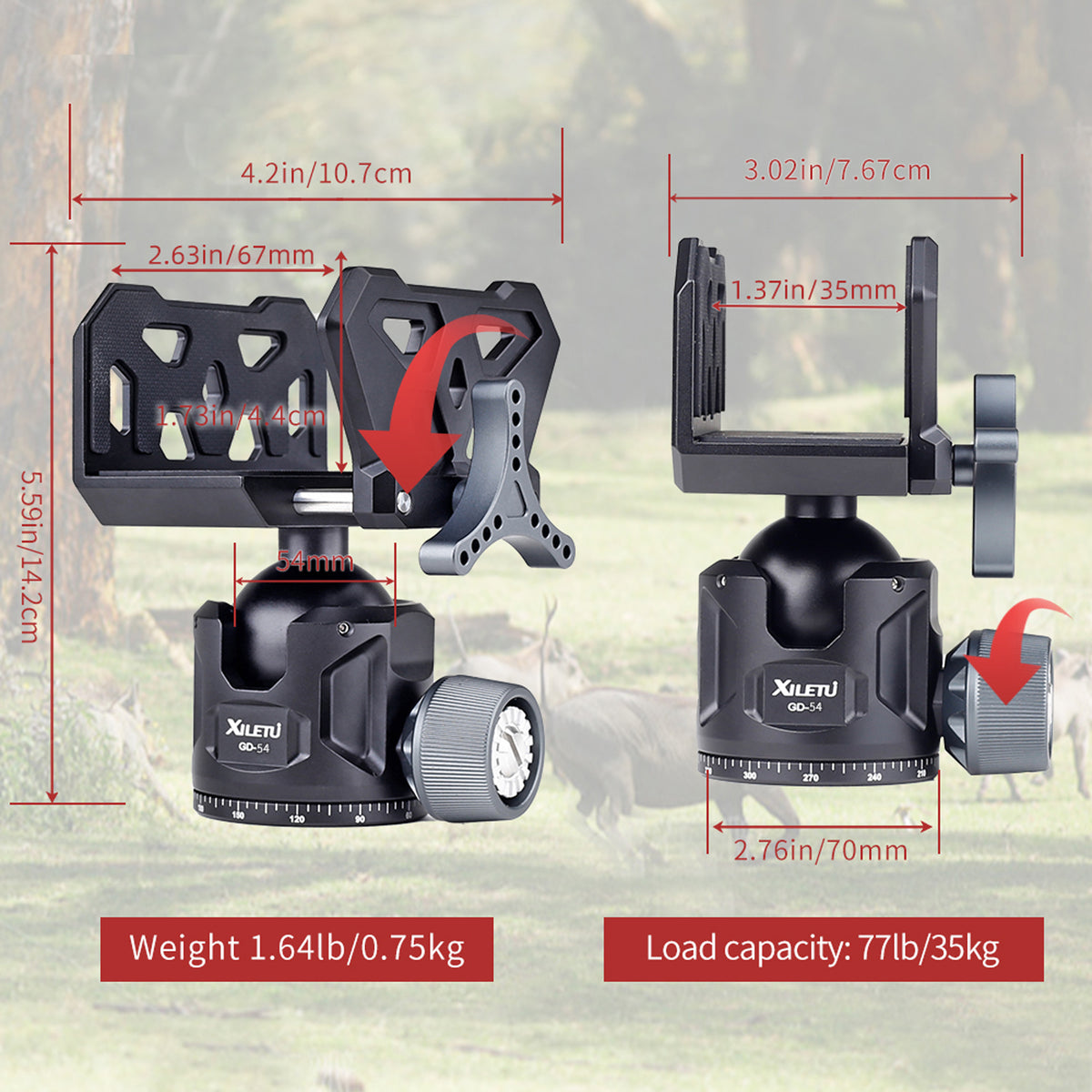 XILETU GD‑54 360° Ball Head Tripod Saddle Mount, 77lbs/35kg Heavy‑Duty Precision Field Support for Outdoor Shooting & Hunting