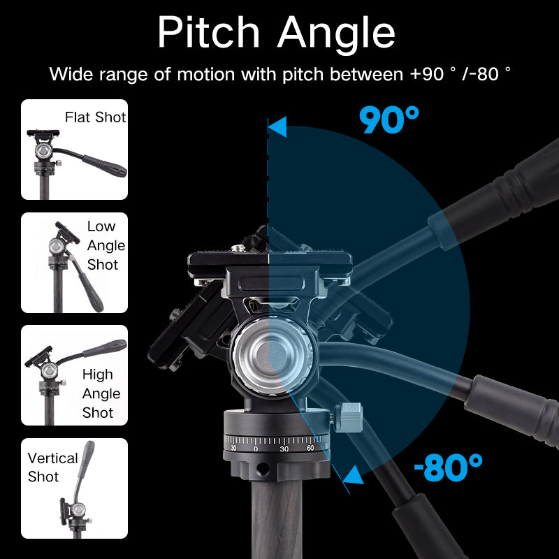 XILETU X224C+LS1 Portable Carbon Fiber Tripod Reverse Folding Design Hydraulic Head QR Plate 13lbs Load for DSLR Mirrorless Camera Phone