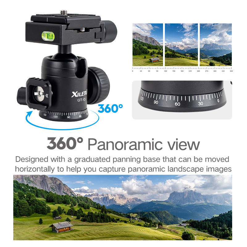 XILETU GT-0 Metal Panoramic Ball Head Photo Macro Monopod Sliding Rail Removable Cold Shoe Extension Clamp Base Tripod Universal