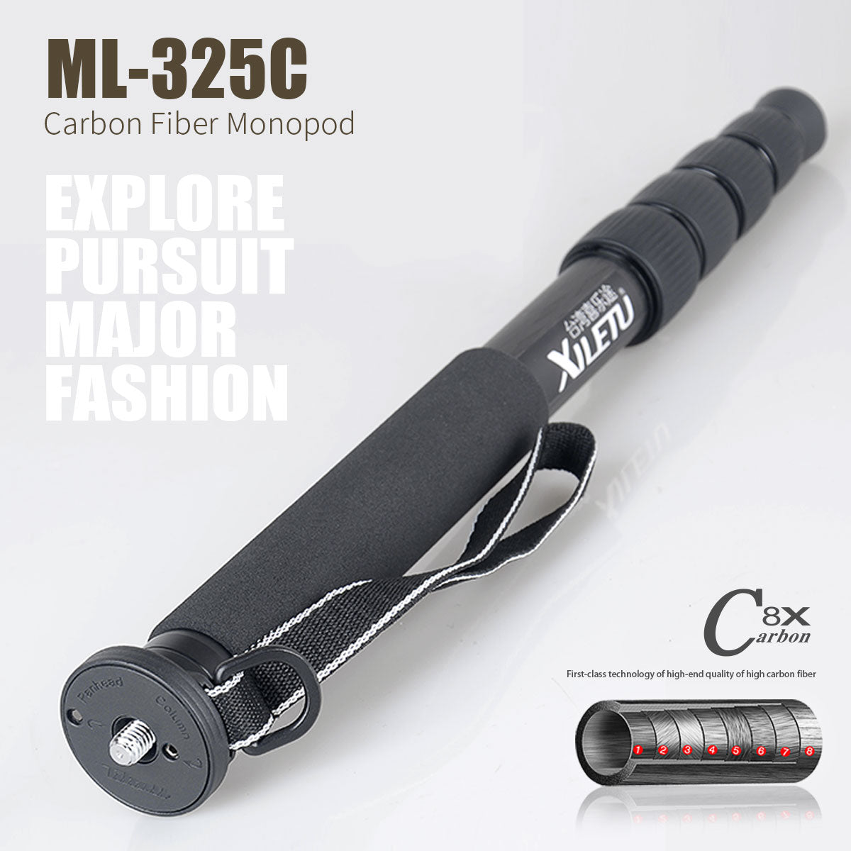 XILETU ML-325C Carbon Fiber Tripod Monopod  Stable Pole For Canon Nikon Digital Camera With stainless steel Spike