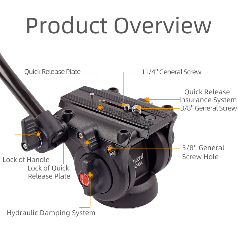 XILETU LS-6A Panoramic Tripod Head Professional Hydraulic Fluid Video Head For Tripod Monopod Camera Holder Stand Mobile DSLR