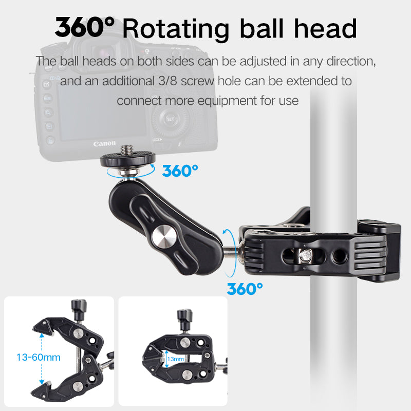 XILETU CRO-1 Multi-Function Powerful Pea Clip SLR Micro Single Camera Universal Crab Clamp Super Holder Stand BallHead Clamp