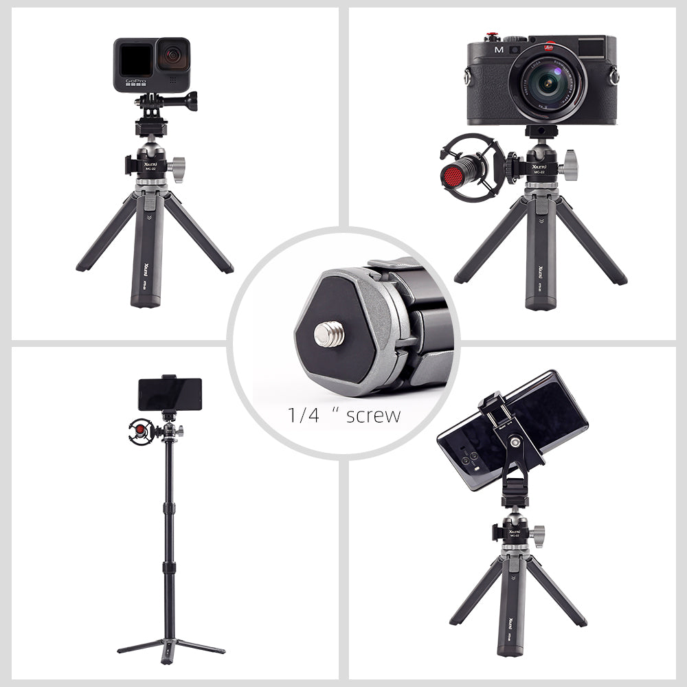 XILETU XTD20+MC22 Mini Cold Shoe Ball Head Dual Use 1/4 Screw Cold Shoe Aluminum Alloy for Camera Phone Speedlite Tripod Selfie Stick
