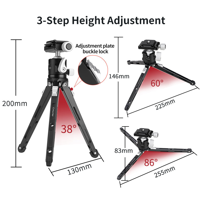 XILETU CB-1+CT-18 Mini Tripod with Arca Swiss Ball Head & Cold Shoe, Metal Handheld Selfie Stick for Phone Camera, 3KG Load for Live Vlog