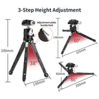 XILETU CB-1+CT-18 Mini Tripod with Arca Swiss Ball Head & Cold Shoe, Metal Handheld Selfie Stick for Phone Camera, 3KG Load for Live Vlog