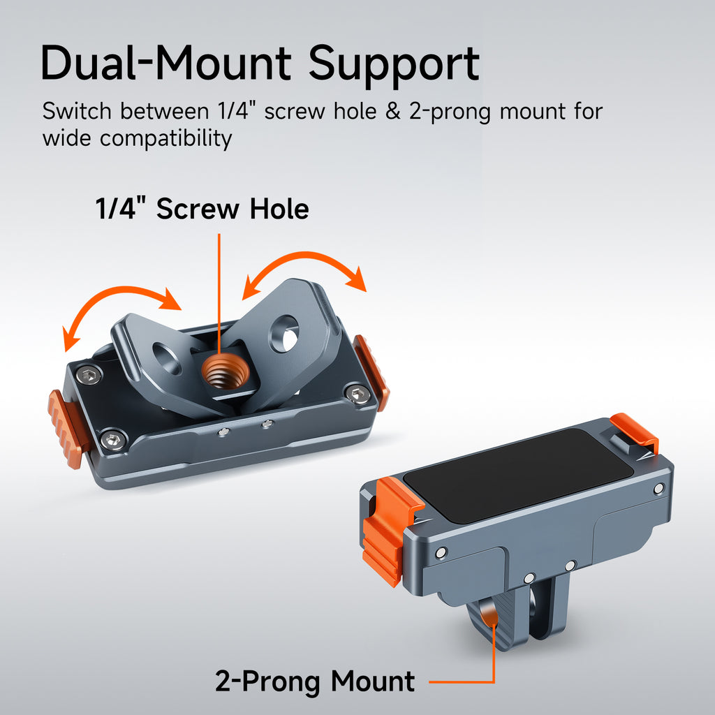 XILETU KC05T 2‑in‑1 Magnetic Quick‑Release Mount CNC Aluminum Adapter 2‑Prong & 1/4 Screw for Action Camera Tripod Accessory