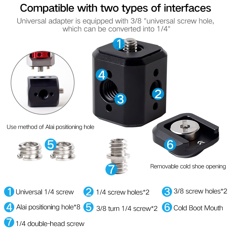 XILETU XDS-12 Tripod Screw Hole Conversion Seat 1/4 3/8 Alai Positioning Hole Head Multifunctional Expansion Accessories