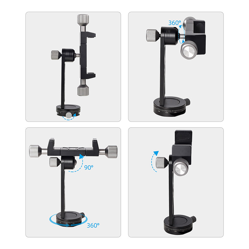 XILETU CP-5 All Metal Tripod Mount Adapter Cell Phone Clipper Holder Vertical 360 Rotation Tripod Stand for Smart Phones Tripod