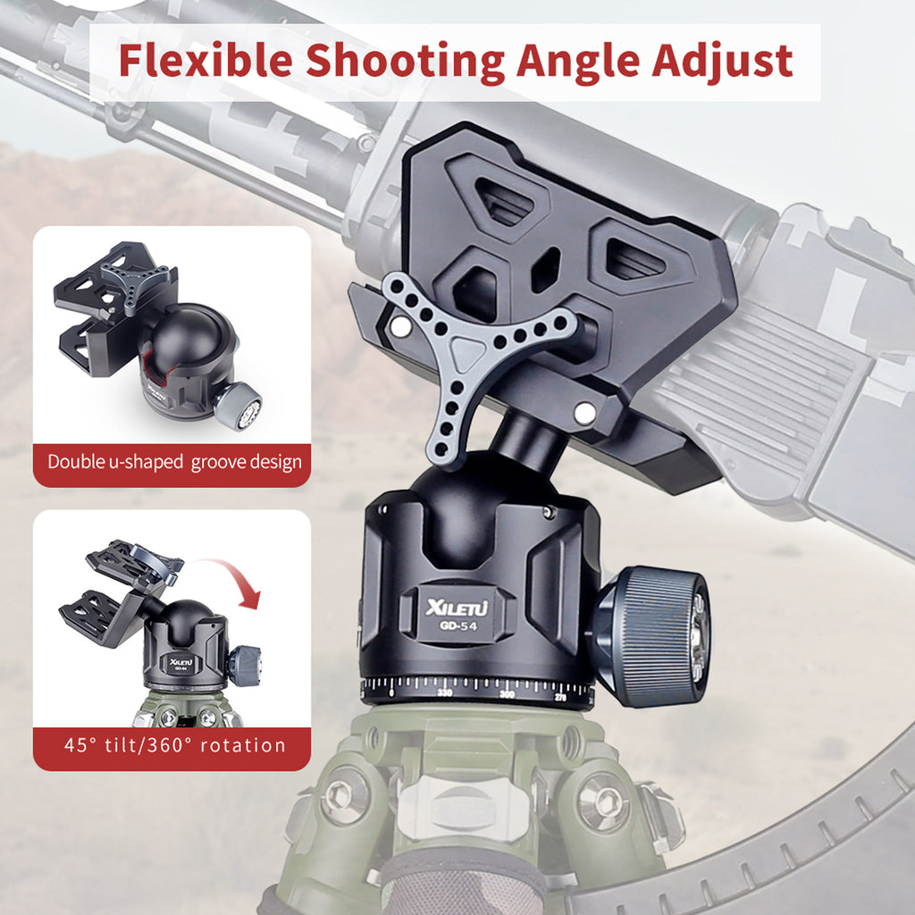 XILETU GD‑54 360° Ball Head Tripod Saddle Mount, 77lbs/35kg Heavy‑Duty Precision Field Support for Outdoor Shooting & Hunting