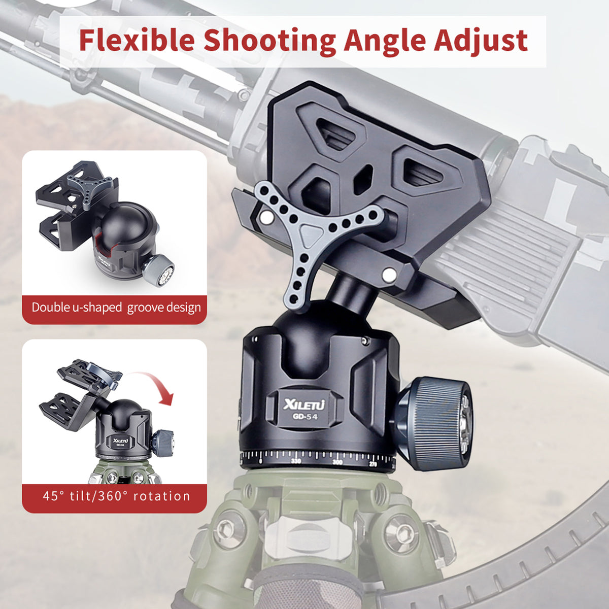 XILETU GD‑54 360° Ball Head Tripod Saddle Mount, 77lbs/35kg Heavy‑Duty Precision Field Support for Outdoor Shooting & Hunting