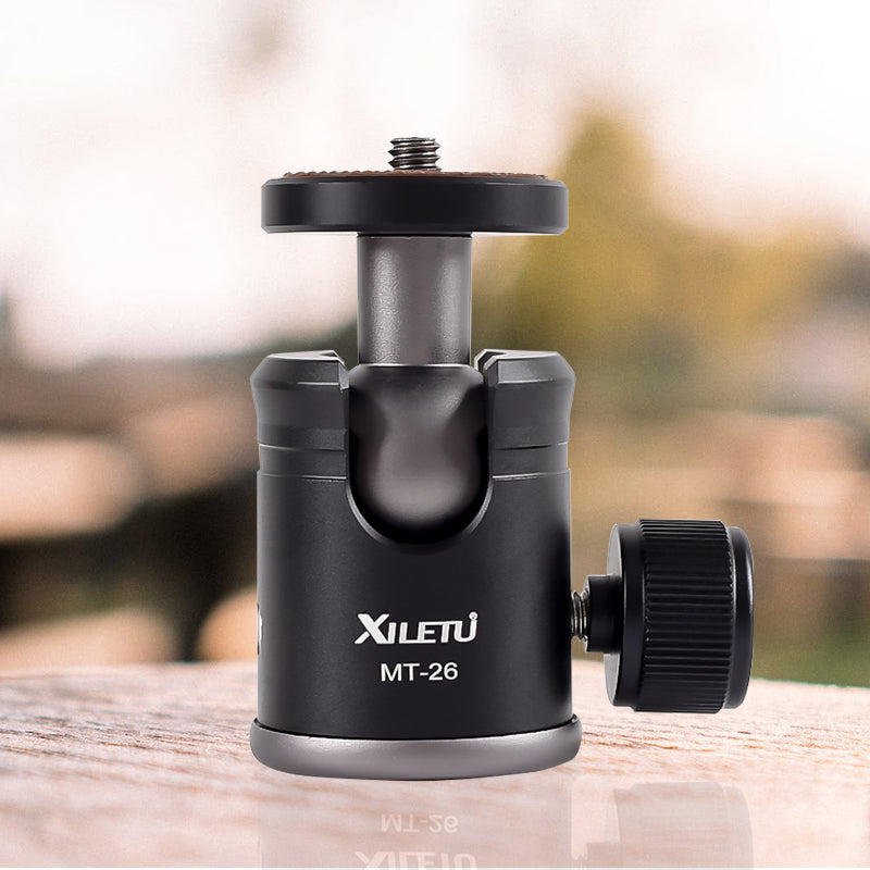 XILETU MT-26 Metal Mini Ball Head 1/4" Ball Head For Tripod DSLR Camera Tripod Mount 360 Rotating Mount Base Adapter