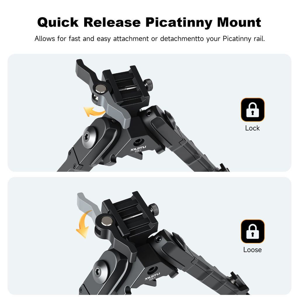 XILETU DR-1 7.2-8.6 Inch Bipod Foldable with 360° Rotation & Tilt, Quick Release Metal Bipod for Hunting Shooting Outdoor