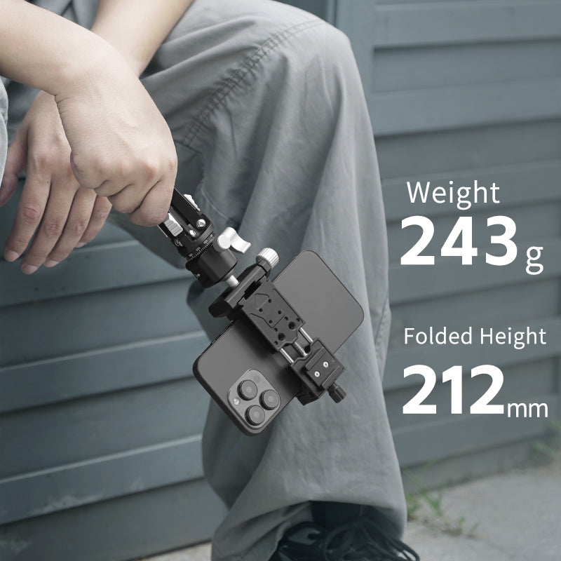 XILETU CB-1+CT-18 Mini Tripod with Arca Swiss Ball Head & Cold Shoe, Metal Handheld Selfie Stick for Phone Camera, 3KG Load for Live Vlog