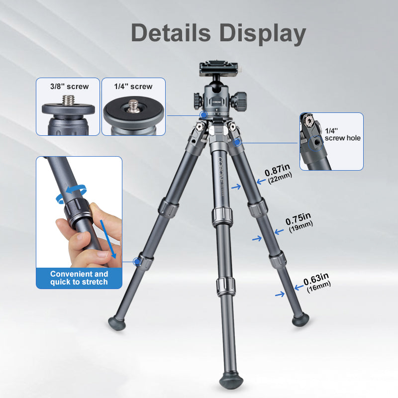 XILETU XL223A+QG28 Portable Quick Release Camera Tripod with 360 Degree Ball Head Mini Desktop Stand for Mobile Phones, Cameras, DSLR
