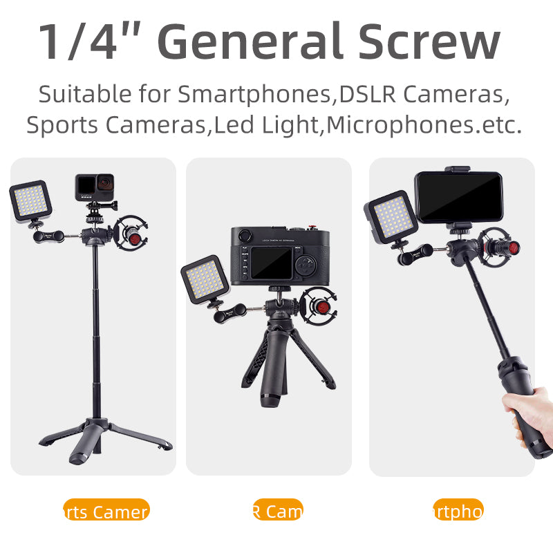 XILETU XSG3+XJA Tabletop Tripod Extendable Selfie Stick 360° Ball Head 1/4" Screw Cold Shoe for Phone Camera Vlog Live Stream