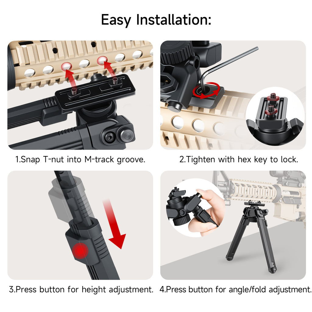 XILETU DR-3 Tactical Rifle Bipod 360° Swivel 6 Levels Height Adjustable 7.5-10.8 Inch Mlok Mount for Hunting Shooting