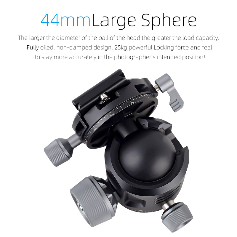 XILETU G-44 44mm Ball Head Camera Tripod Monopod Mounting Adapter Arca Quick Release Plate Aluminum Alloy Load Bearing 25kg