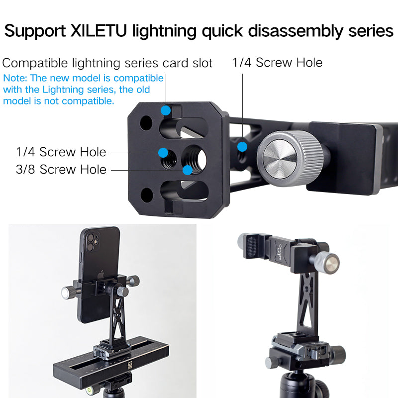 XILETU CP-3 Metal Phone Holder 360° Rotation Swivel Arca Quick Release Plate 1/4" 3/8" Screw 62-90mm for Tripod Vlog