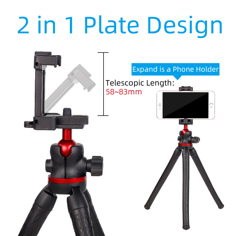 XILETU XBT-2 Travel Flexible Octopus Tripod for Smartphone DSLR SLR Vlog Tripod for Camera Gopro Portable 2 in 1 Tripod Stand