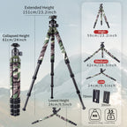 XILETU Carbon Fiber Travel Tripod 25kg Max Load Arca Swiss/Picatinny Clamp for Hunting Shooting Outdoor Photography