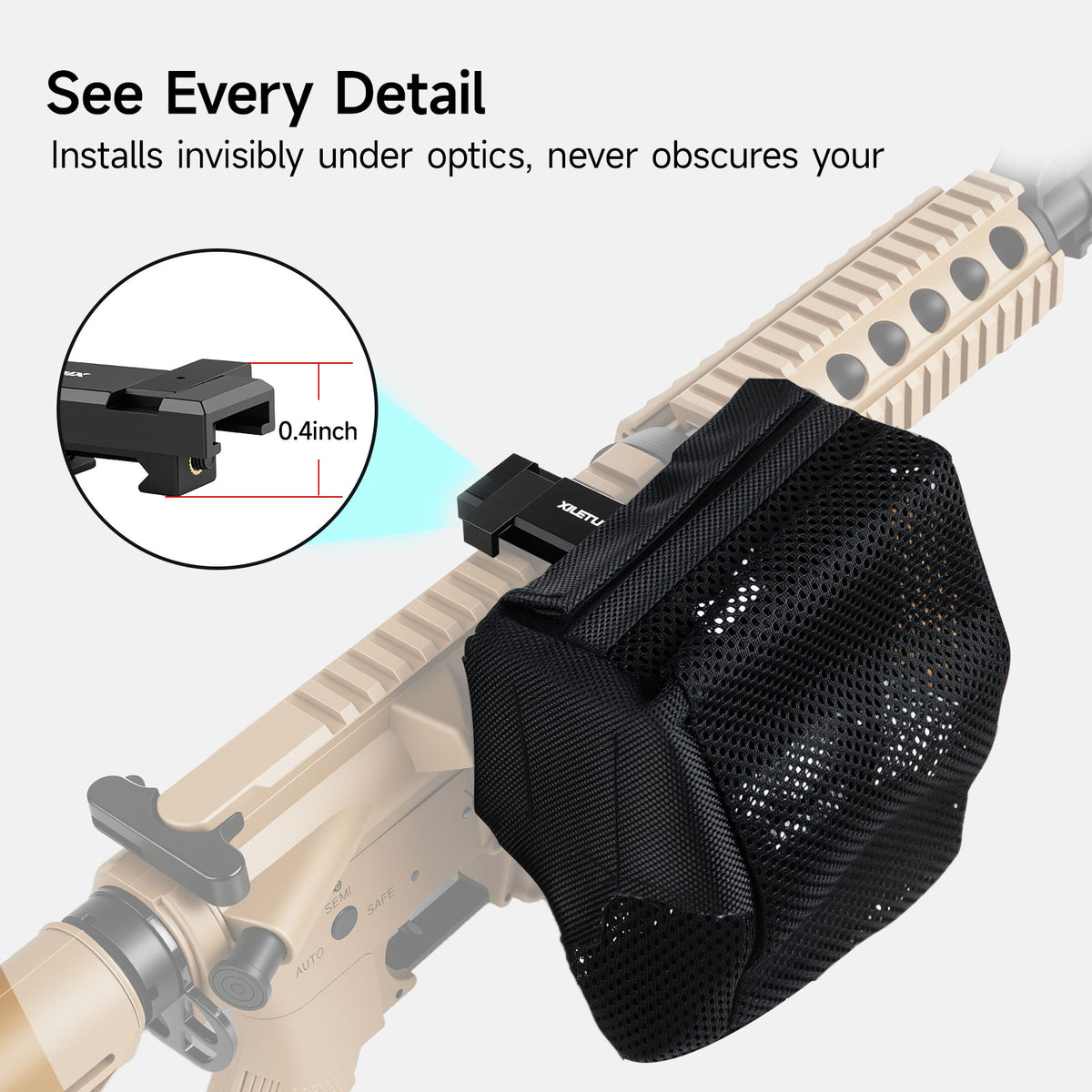 XILETU NSC-2 Heat-Resistant Brass Shell Catcher Adjustable Mount Quick Release Zippered Mesh Pouch for Outdoor Shooting Sports