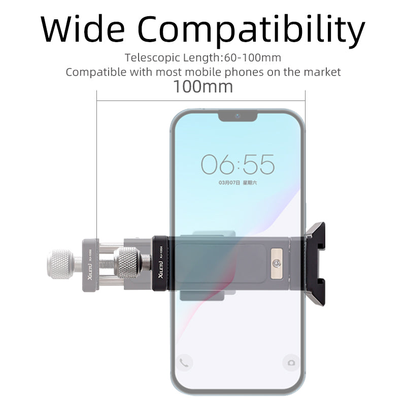 XILETU XJ-10SII Universal All Metal Phone Tripod Mount Holder Clip Adapter 360 Degree Rotation Mobile Clamp For ARCA Style Plate