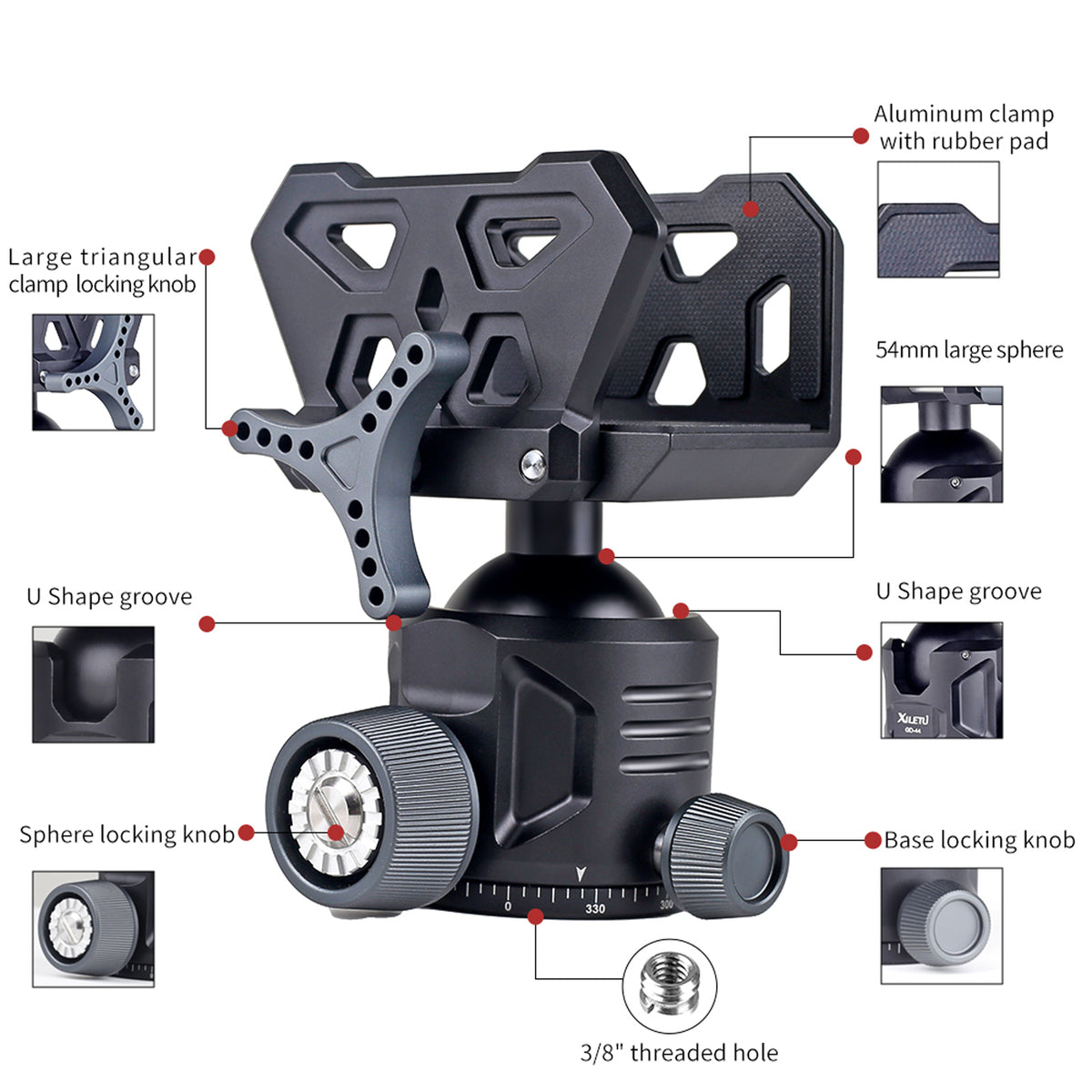 XILETU GD‑54 360° Ball Head Tripod Saddle Mount, 77lbs/35kg Heavy‑Duty Precision Field Support for Outdoor Shooting & Hunting