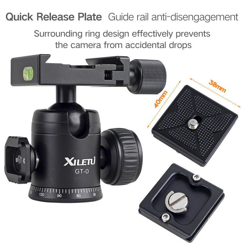 XILETU GT-0 Metal Panoramic Ball Head Photo Macro Monopod Sliding Rail Removable Cold Shoe Extension Clamp Base Tripod Universal