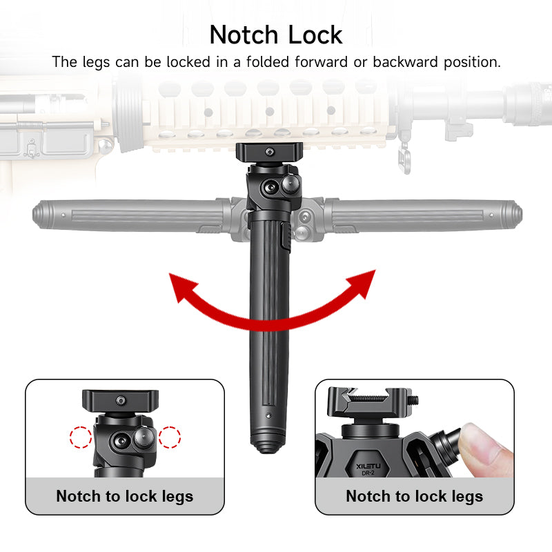 XILETU DR-2 Tactical Bipod, 360° Tilt Rotatable, Picatinny Mount, 6 Height Adjustable, Lightweight for Hunting Shooting