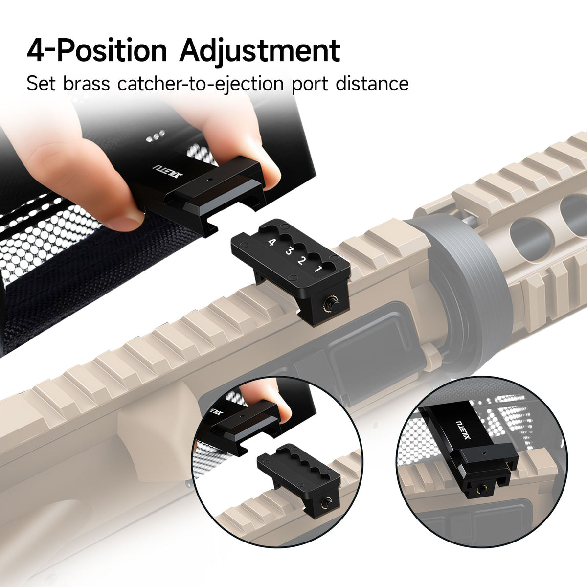XILETU NSC-2 Heat-Resistant Brass Shell Catcher Adjustable Mount Quick Release Zippered Mesh Pouch for Outdoor Shooting Sports