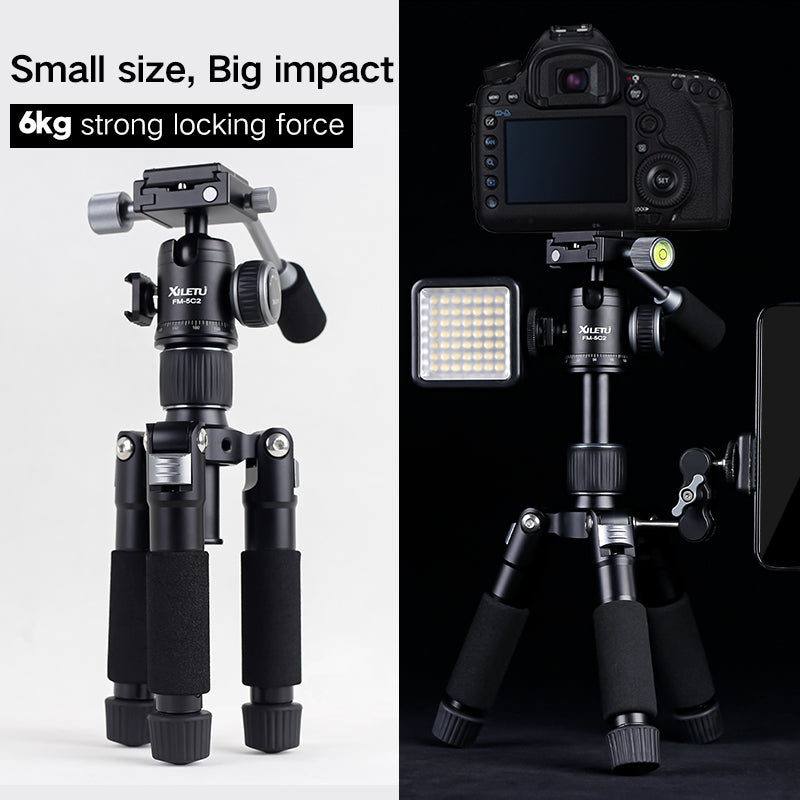 XILETU FM-5C2 Portable Metal Mini Tripod Lightweight Travel Stand with 360 Degree Head Grip for DSLR Cameras Mobile Phones