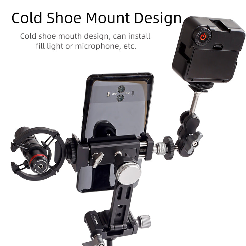 XILETU XJ-10SII Universal All Metal Phone Tripod Mount Holder Clip Adapter 360 Degree Rotation Mobile Clamp For ARCA Style Plate