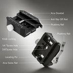 XILETU PA-02 140g QR Clamp, CNC Aluminum Quick Release Clamp, Arca-Swiss & Picatinny Adapter for DSLR Camera Tripod Monopod Ball Head