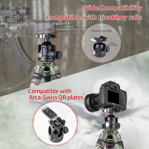 XILETU Carbon Fiber Travel Tripod 25kg Max Load Arca Swiss/Picatinny Clamp for Hunting Shooting Outdoor Photography