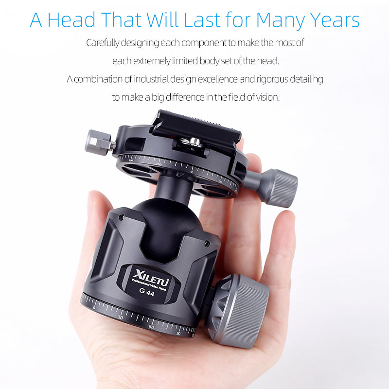 XILETU G-44 44mm Ball Head Camera Tripod Monopod Mounting Adapter Arca Quick Release Plate Aluminum Alloy Load Bearing 25kg