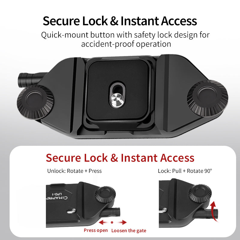 XILETU LPD-1 Backpack Camera Clip Universal Arca-Swiss Quick Release Plate for DSLR Sony Nikon Camera Hassle-Free