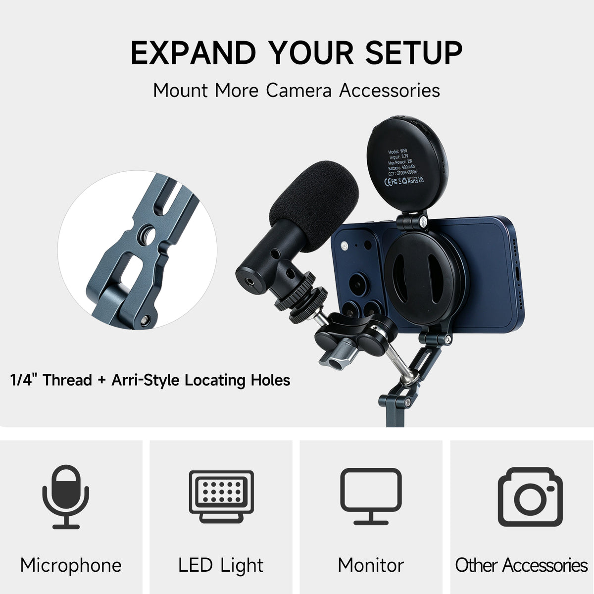 XILETU QPQ-T1 Magsafe Magnetic Phone Mount Foldable Metal Cold Shoe 1/4" Screw Arri Locating Hole Vlog Live Streaming Bracket