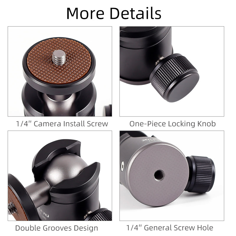 XILETU MT-26 Metal Mini Ball Head 1/4" Ball Head For Tripod DSLR Camera Tripod Mount 360 Rotating Mount Base Adapter